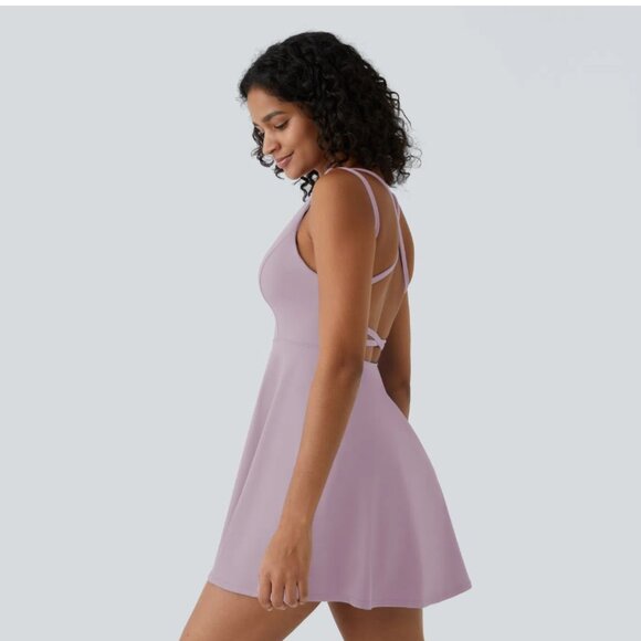 Crisscross Backless Flare Mini Slip Dance Active Dress - Picture 1 of 8